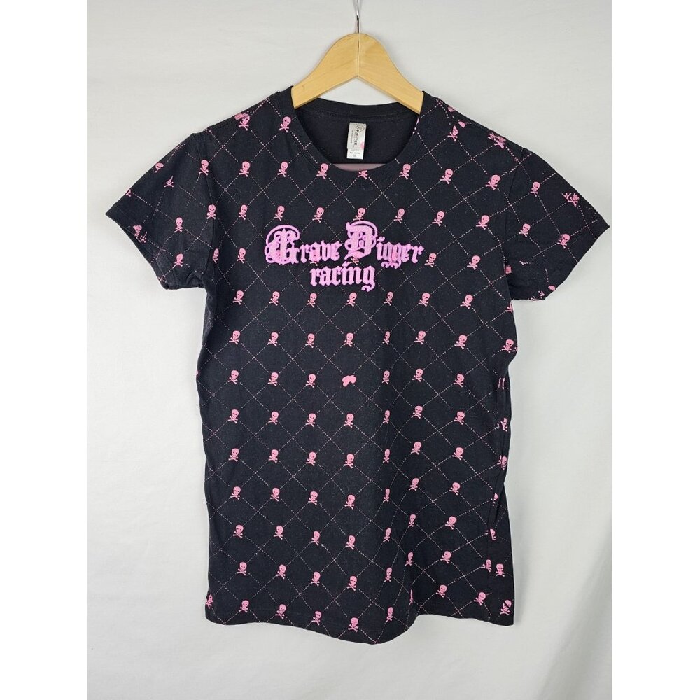 Grave Digger Racing Juniors Shirt Size XL Black Pink Skulls Short Sleeve T-Shirt